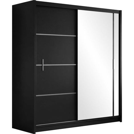 Armario Honolulu 106, Negro, 215x203x61cm, Puertas de armario: Correderas, Número de estantes: 8