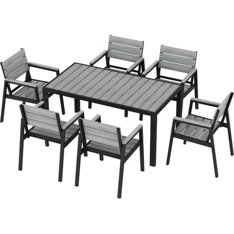 Ensemble Jardin en Aluminium Effet Bois : Table + 4/6/8 Chaises. Robuste, Résistant aux Intempéries, Nettoyage Facile. Parfait pour Terrasse, Jardin ou Piscine. (1/5)
