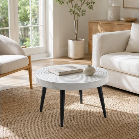 Mesa redonda de MDF y metal 73,99 x 73,61 x 22,5 cm blanca con patas regulables (1/5)