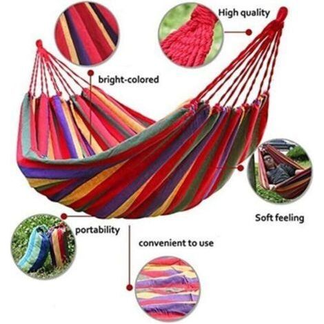 pair Hamac de jardin/camping simple/double en coton, idéal pour le camping, le jardin et les voyages (rond, 190 cm x 150 cm)