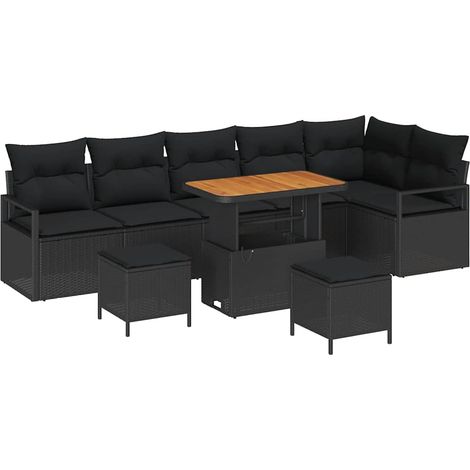 Garden Sofa Set with Cushion 9 pcs Black Poly rattan vidaXL