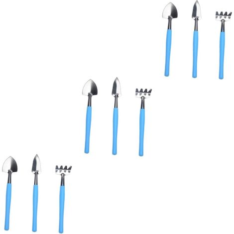 3ensembles Outils De Jardinage Set Fer avec Poignées Antidérapantes Râteau Et Pelles pour Plantes Intérieur Et Extérieur Bleu (1/5)