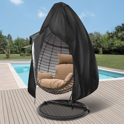 Hängesessel-Abdeckung mit Reißverschluss – Robuste Schutzhülle für Gartenmöbel. UV-beständig, wasser- und winddicht. Ideal für Terrasse, Balkon und Garten.190cmx114cm/75inx45in-Schwarz (1/5)