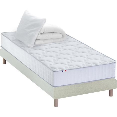 Pack matelas ressorts ASTRE sommier couette et oreillers français 90 x 190 cm Sommier Beige (1/5)