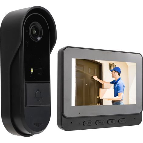 Videoportero inalámbrico con visión nocturna 1080p, 8 MP, gran angular de 170°, comunicación bidireccional, resistencia al agua IP66 y pantalla de 4,3 pulgadas. (1/5)