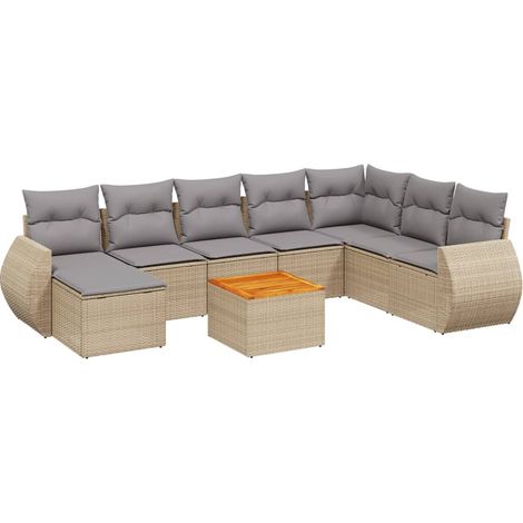 vidaXL Set Divano da Giardino 9 pz con Cuscini Beige in Polyrattan (1/3)