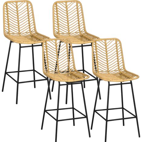 HOMCOM conjunto de 4 taburetes de bar modernos taburetes altos de cocina con asiento de ratán sintético y patas de acero carga 120 kg 42,5x52x102 cm (1/5)