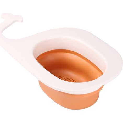 Égouttoir multifonctionnel pour évier, facile à nettoyer, pour fruits et légumes, blanc et orange.-AquaForge (1/5)