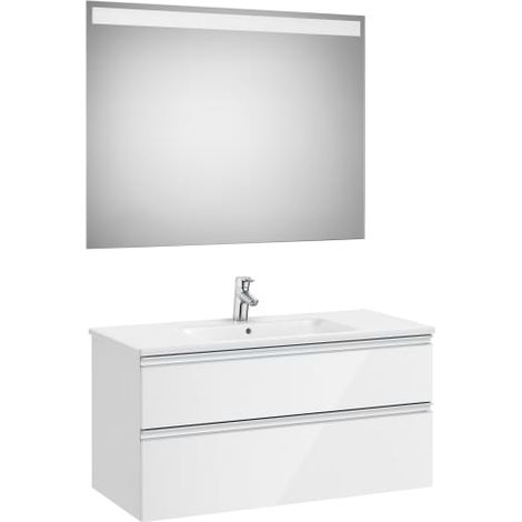 MUEBLE PARA LAVABO CENTRADO 1000X460 THE GAP 2 CAJONES + ESPEJO BLANCO