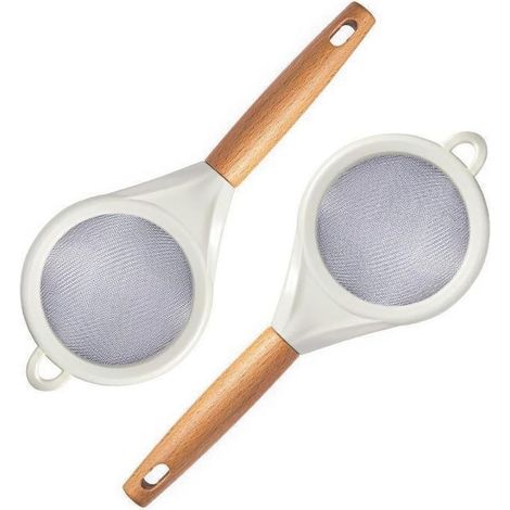 Zwei feine Edelstahlsiebe mit Griffen, Küchensiebset, für Mehl, Tee, Reis und Zucker, Hängemodell, 25 cm.