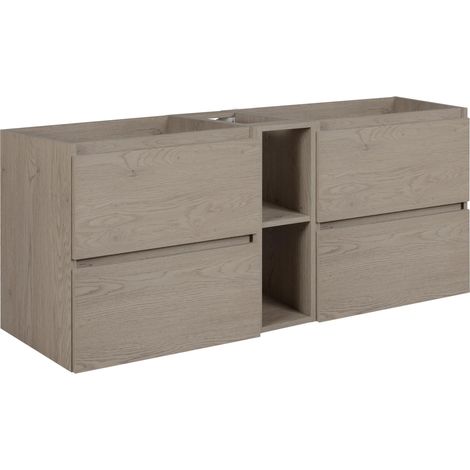 Mobile da bagno 140 cm (2x 60 + 20), Colore: Rovere Scuro, 140 x 46 x 60,7 cm, senza piano di lavoro (1/5)
