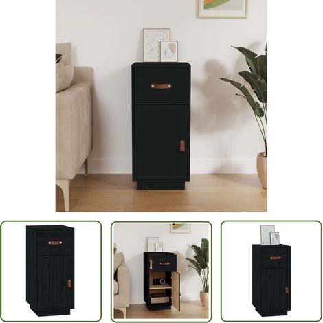 The Living Store Buffet Noir 34x40x75 cm Bois massif de pin - Buffet - Meuble De Rangement - Commode - Bibliothèque - Mobilier (1/5)