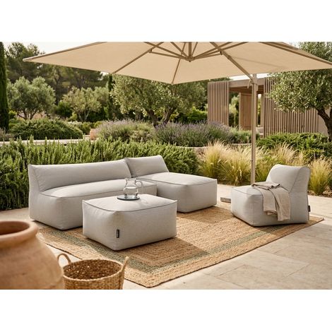 BOBOCHIC - Canapé de jardin modulable RIVIERA avec 1 chauffeuse 1 place, 1 chauffeuse 2 places, 1 méridienne et 1 pouf Gris clair (1/5)