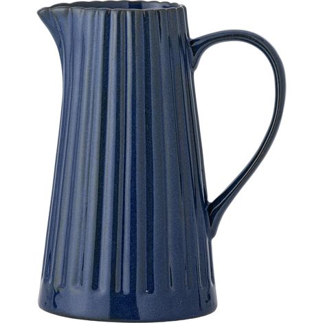 Pichet à eau en faïence 1,2 l, avec lignes verticales, carafe en céramique avec poignée, pour eau, jus et lait, passe au lave-vaisselle (1/2)