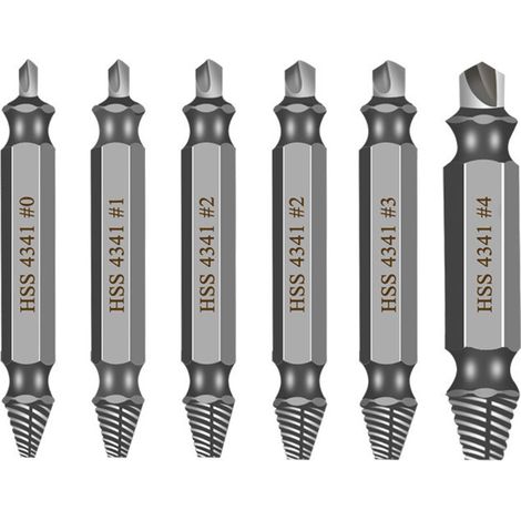 6-Piece Screw Extractor Kit, 51 mm, HSS 4341 Material, with Twist Drill Bit, Up to 60 HRC, for Drilling and Removing Damaged Screws (Silver Color) (1/5)