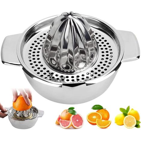 Manuelle Zitruspresse aus Edelstahl mit Behälter für Zitronen, Orangen und Grapefruits, Küchengerät - Crezuo