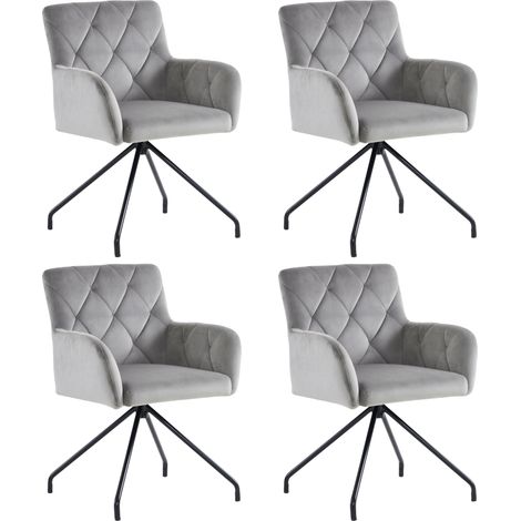 Lot de 4 chaises de salle à manger à motif losange, fauteuil rembourré avec 4 pieds en métal, chaise lounge moderne pour salon, chambre, bureau et table de travail, soutien lombaire, velours, gris cla (1/5)