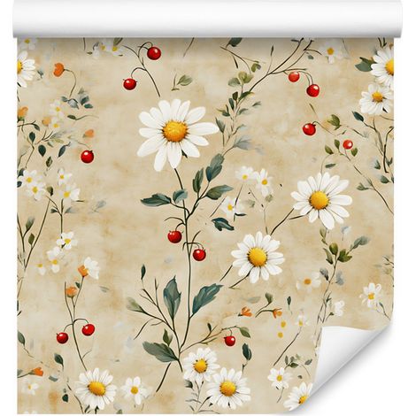 Gänseblümchen-Tapete in Beige und Creme für Wohn- und Schlafzimmer, 50 x 1000 cm (1/5)