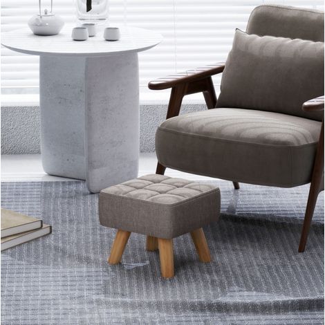 Quadratischer Hocker mit Leinenoptik, Holzfüße, Grau, 27 x 27 x 26 cm (1/5)