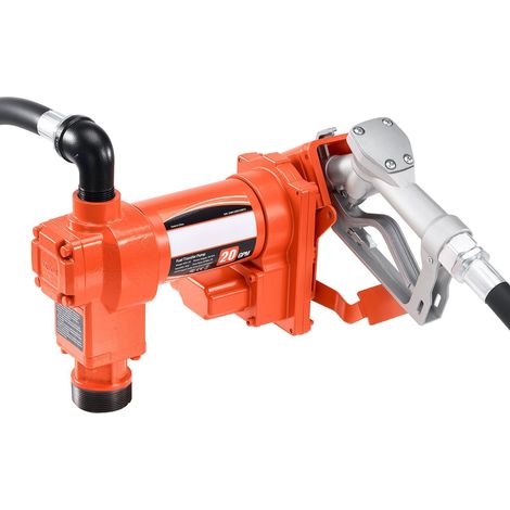 Pompe de transfert de carburant, 12 V CC 76 L/min (20 GPM) 186 W (1/4 CV), pompe diesel, pompes d'extraction avec pistolet manuel, tuyau de refoulement et tuyau d'aspiration, pour essence, diesel, mél (1/5)
