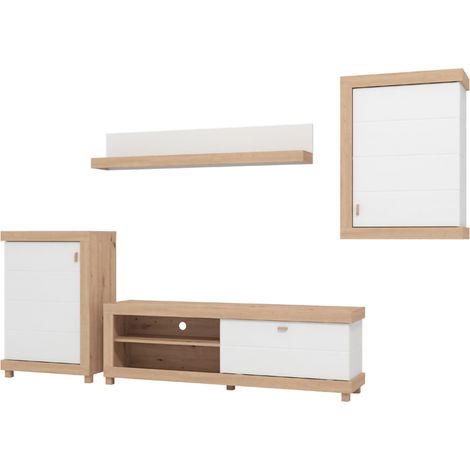 Ensemble de Meubles de Séjour Urbe, Modulable, 7 Étagères, Portes Battantes, Abattantes, Marron Mat