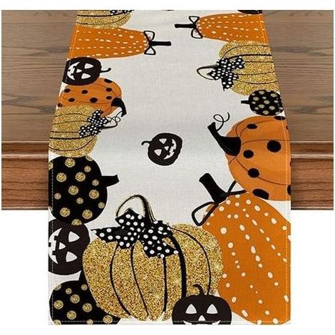 Halloween Nappe,Chemin de Table Décoration Halloween Chemin De Table De La Maison Décoration de Fête d'halloween, Fabriqué en Polyester et Coton, 33x150cm (1/5)