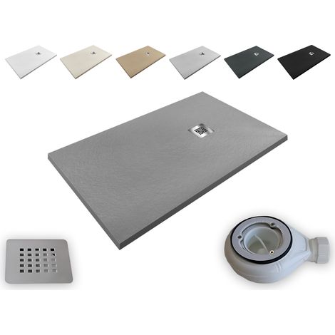 Plato de Ducha Resina Aligerado Extraplano Aligeres – 【90x100 cm, GRIS RAL 7037】 - Antideslizante Textura Pizarra - Incluye Válvula (1/5)