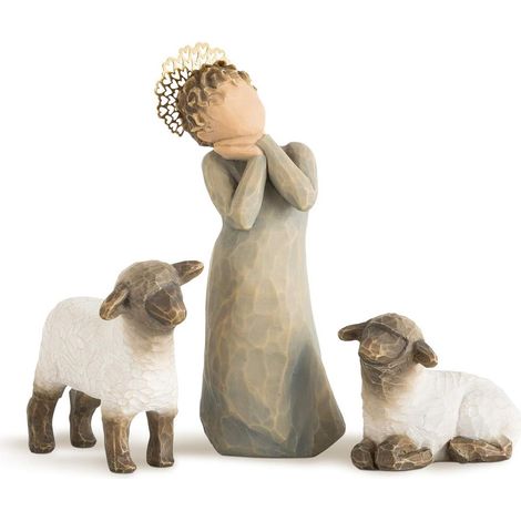 Kleine Hirtin, handgeschnitzte und handbemalte Krippenfiguren, 3-teiliges Set. (1/4)