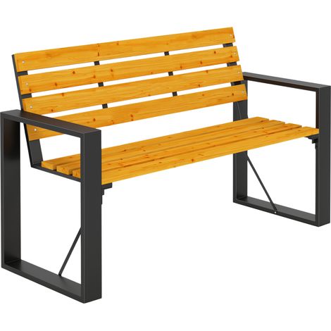 Gartenbank 2-Sitzer Wetterfest Holzbank mit Lamelldesign Armlehnen, Holz Sitzbank bis 240 kg Naturholz