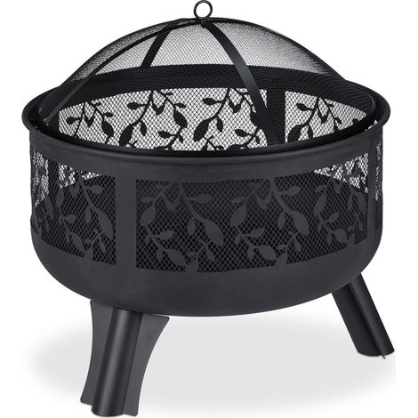 Brasero de metal para exterior jardín terraza 70 x 70 x 30 cm con rejilla protectora ambiente acogedor de acero negro 130009098 (1/5)
