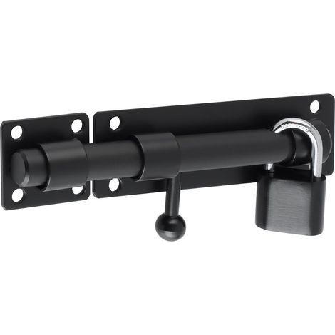 Loquet de Porte Loquet Porte Extérieur avec Cadenas, Verrou de Porte pour Portail, Jardin, Cabanon, Serrure Porte Coulissante Finition Noir Mat en Acier Inoxydable, Barre 15CM, EMST806 (1/4)