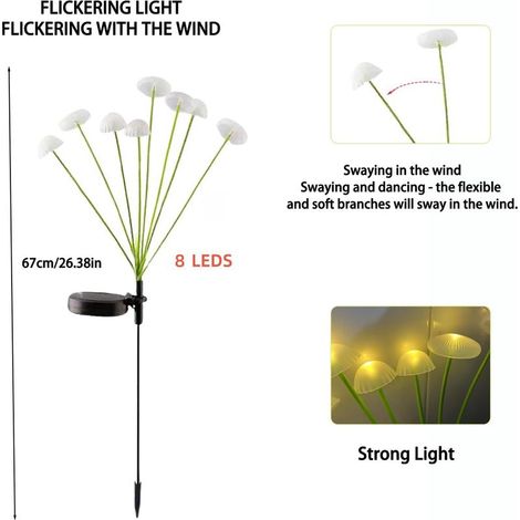 Solar-Gartenleuchten, 8 LEDs in Quallenform, warmweiß, für den Außenbereich. (1/5)