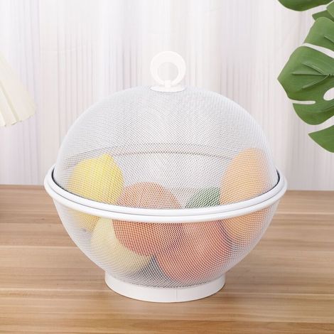 Corbeille De Fruits avec Moustiquaire, Moustiquaire, Bol De Fruits, Métal avec Couvercle, Filet À Fruits Répulsif Contre Les Mouches des Fruits, Stockage Moderne des Fruits,Blanc (1/3)