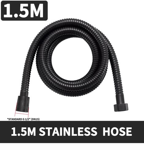 Flexible de douche noir de 1,5/2 m (1,5/2 m), en acier inoxydable 304 avec tube intérieur en PVC renforcé, résistant aux hautes températures.