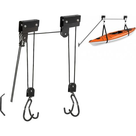 Système de levage de poulie de garage, palan de rangement de plafond robuste pour kayak, canoë, vélo, échelle et cargaison, peut supporter jusqu'à 45 kg de capacité (1/5)