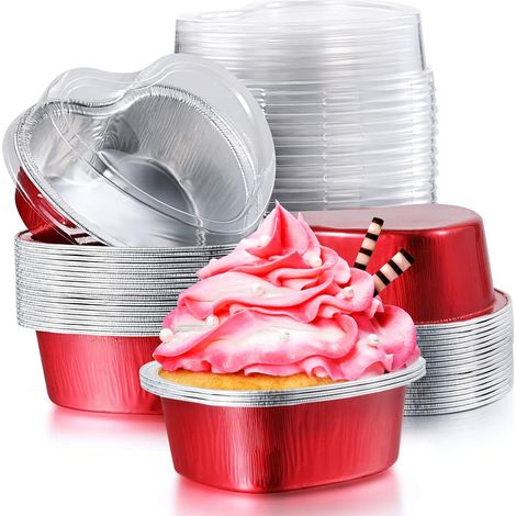 10 Moule à gâteau, Aluminium, Forme cœur, 100 ml, Couvercle inclus, Résistant chaleur, Pour fête, Mariage (1/5)
