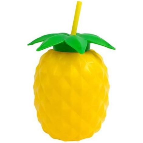 TrAdE Shop Traesio - Bicchiere Ananas Con Cannuccia 0,8l – Borraccia Estiva In Plastica Colorata Per Party E Bambini - (1/3)