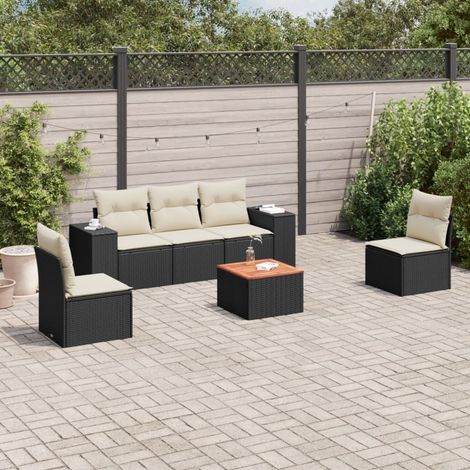 Set de sofás de jardín 6 piezas y cojines ratán sintético negro vidaXL (1/3)