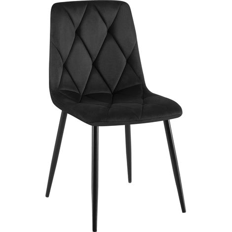 Silla de comedor x1 en terciopelo negro con costuras decorativas de rombos y estructura de metal 100007184 (1/5)