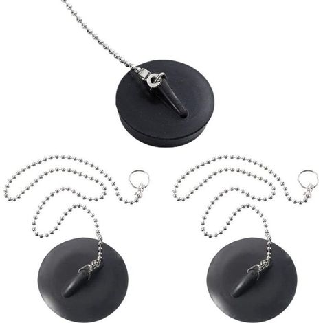 3 Pièces Bouchon Baignoire Universel, Bouchon d'Evier avec Chaîne à Billes, Bouchon d'Evier Cuisine Bouchon de Baignoire Bouchon en Caoutchouc pour Evier Lavabo de Baignoire de Cuisine (40mm) (1/5)