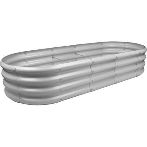Lit de Jardin Surélevé Arrondi 180 x 90 cm en Acier Galvanisé Argent pour Légumes et Fleurs (1/5)