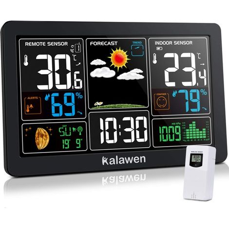 Drahtlose Wetterstation – Innen- und Außensensor – 24-Stunden-Wettervorhersage – Farb-LCD-Display – Temperatur und Luftfeuchtigkeit