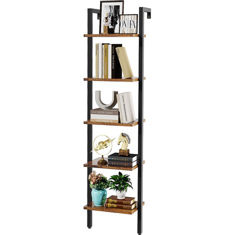 Étagère Échelle, Bibliothèque 5 Niveaux, Meuble de Rangement pour Livres, Décorations, Étagère Murale Flottante Industrielle pour Salon, Cuisine, Bureau, 40 x 30 x 178CM Marron Rustique (1/5)