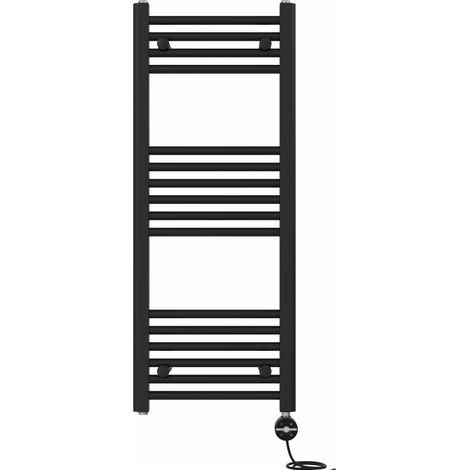 NRG Prefilled Thermostatic Electric Straight Heated Towel Rail Radiator 1000 X 400mm Black (1/5)