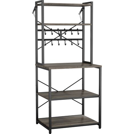 Mophorn Estante de cocina para panaderos, 23.6 pulgadas de ancho, soporte de cocina con barra de soporte en forma de X, incluye 12 ganchos en forma de S, estante superior de doble capa (1/5)