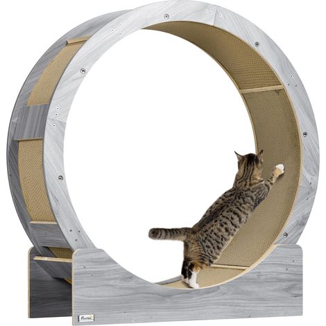 Roue d'exercice pour chat (91 cm) — Équipée d'un frein et d'un griffoir, favorisant une activité physique saine pour les chats (Finition Noyer)