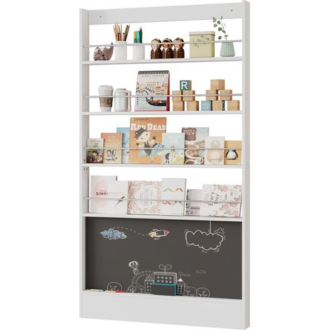 CHICFURN Biblioteca infantil blanca 100 x 10 x 180 cm con pizarra, ahorra espacio (1/5)