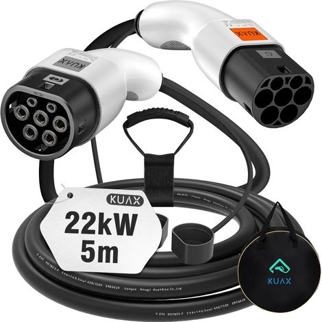 Câble de recharge EV, courant de 32A, puissance de 22KW, 22KW-32A-5M-Blanc (1/2)