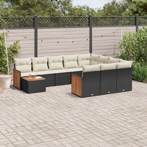 vidaXL Salon de jardin 11 pcs avec coussins noir résine tressée (1/5)