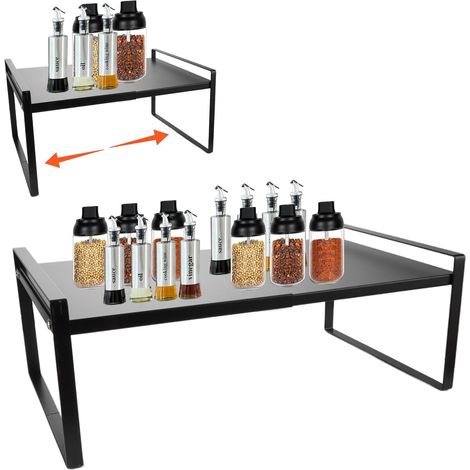 Etagere Cuisine Extensible 35 À 65 Cm - Noir - Étagère Cuisine Plan De Travail - Etagere Cuisine Étagère À Épices Empilable Pour Vaisselle Et Fournitures Armoires, Etc (1/5)